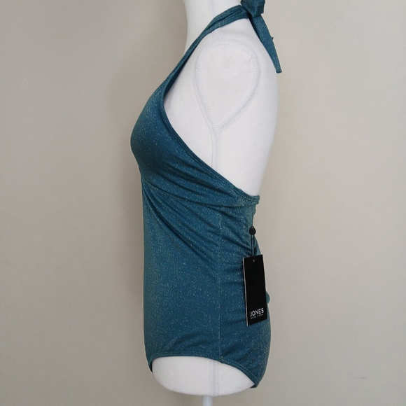 NWT Jones New York One Piece Halter Swimsuit Metallic Teal Size Large - Picture 3 of 6